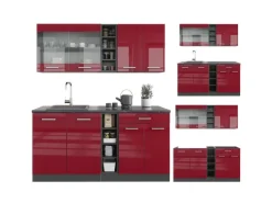 Vicco R-Line Singleküche Bordeaux Hochglanz/Anthrazit 160 cm ohne Arbeitsplatte ohne E-Geräte< Single-Küchen