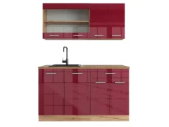 Discount Vicco R-Line Singleküche Bordeaux Hochglanz/Goldkraft Eiche 140 cm ohne Arbeitsplatte ohne E-Geräte Bordeaux-Glanz