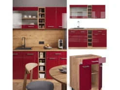 Single-Küchen<Vicco R-Line Singleküche Bordeaux Hochglanz/Goldkraft Eiche 160 cm AP Anthrazit ohne E-Geräte