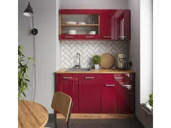 Vicco R-Line Singleküche Bordeaux Hochglanz/Goldkraft Eiche 140 cm AP Eiche ohne E-Geräte< Single-Küchen