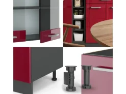 Vicco R-Line Singleküche Bordeaux Hochglanz/Anthrazit 160 cm AP Eiche ohne E-Geräte< Single-Küchen