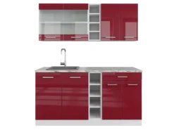 Single-Küchen<Vicco R-Line Singleküche Bordeaux Hochglanz/Weiß 160 cm ohne Arbeitsplatte ohne E-Geräte