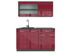 New Vicco R-Line Singleküche Bordeaux Hochglanz/Anthrazit 140 cm ohne Arbeitsplatte ohne E-Geräte Brilliant Bordeaux