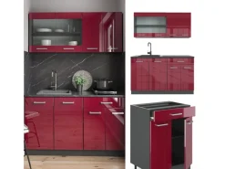 New Vicco R-Line Singleküche Bordeaux Hochglanz/Anthrazit 140 cm ohne Arbeitsplatte ohne E-Geräte Brilliant Bordeaux