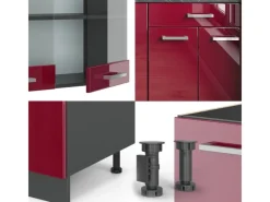 New Vicco R-Line Singleküche Bordeaux Hochglanz/Anthrazit 140 cm ohne Arbeitsplatte ohne E-Geräte Brilliant Bordeaux
