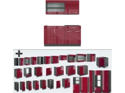 New Vicco R-Line Singleküche Bordeaux Hochglanz/Anthrazit 140 cm ohne Arbeitsplatte ohne E-Geräte Brilliant Bordeaux