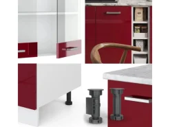 Single-Küchen|Einbauküchen<Vicco R-Line Singleküche Bordeaux Hochglanz/Weiß 160 cm AP Marmor ohne E-Geräte