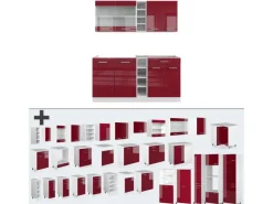 Single-Küchen|Einbauküchen<Vicco R-Line Singleküche Bordeaux Hochglanz/Weiß 160 cm AP Marmor ohne E-Geräte
