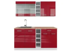 Single-Küchen<Vicco R-Line Singleküche Bordeaux Hochglanz/Weiß 160 cm AP Eiche ohne E-Geräte