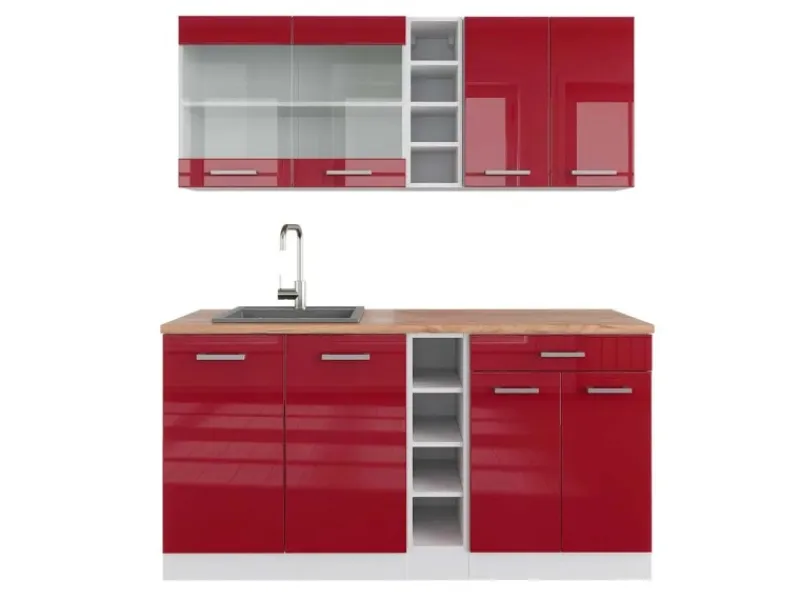 Single-Küchen<Vicco R-Line Singleküche Bordeaux Hochglanz/Weiß 160 cm AP Eiche ohne E-Geräte