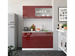 Single-Küchen<Vicco R-Line Singleküche Bordeaux Hochglanz/Weiß 140 cm AP Marmor ohne E-Geräte