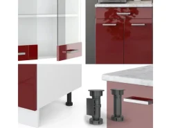 Single-Küchen<Vicco R-Line Singleküche Bordeaux Hochglanz/Weiß 140 cm AP Marmor ohne E-Geräte
