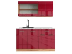 Vicco R-Line Singleküche Bordeaux Hochglanz/Goldkraft Eiche 140 cm AP Marmor ohne E-Geräte< Single-Küchen