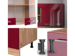 Vicco R-Line Singleküche Bordeaux Hochglanz/Goldkraft Eiche 140 cm AP Marmor ohne E-Geräte< Single-Küchen