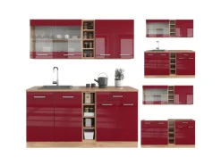 Outlet Vicco R-Line Singleküche Bordeaux Hochglanz/Goldkraft Eiche 160 cm ohne Arbeitsplatte ohne E-Geräte Bordeaux-Glanz