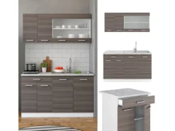 Vicco R-Line Singleküche /Weiß 140 cm AP Eiche ohne E-Geräte< Single-Küchen