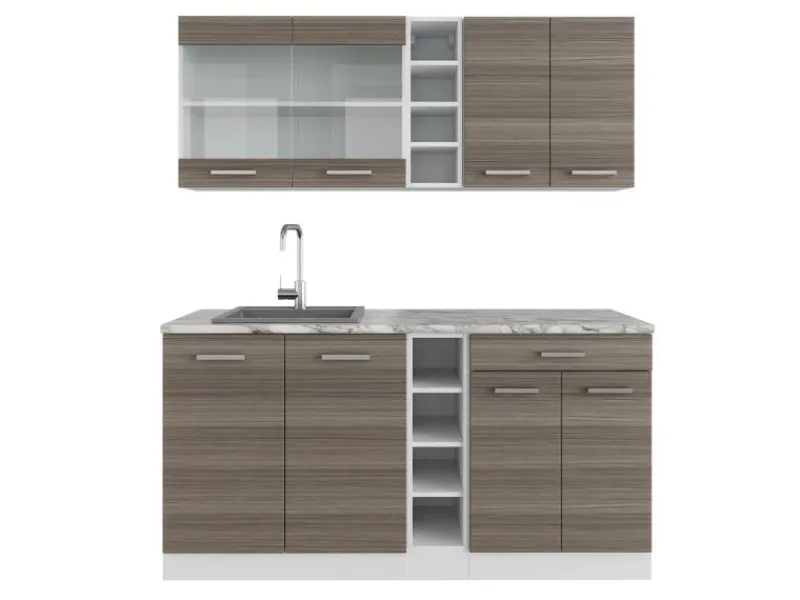 Outlet Vicco R-Line Singleküche /Weiß 160 cm ohne Arbeitsplatte ohne E-Geräte Edelgrau