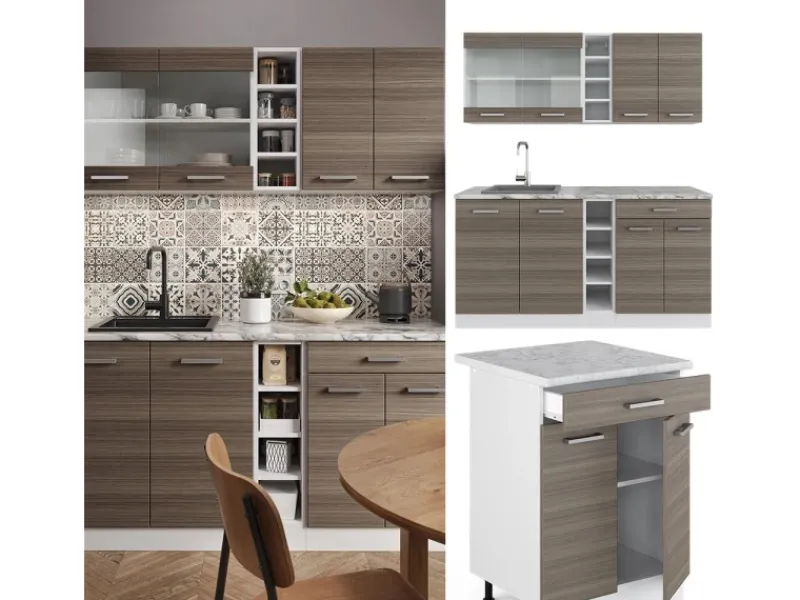 Outlet Vicco R-Line Singleküche /Weiß 160 cm ohne Arbeitsplatte ohne E-Geräte Edelgrau