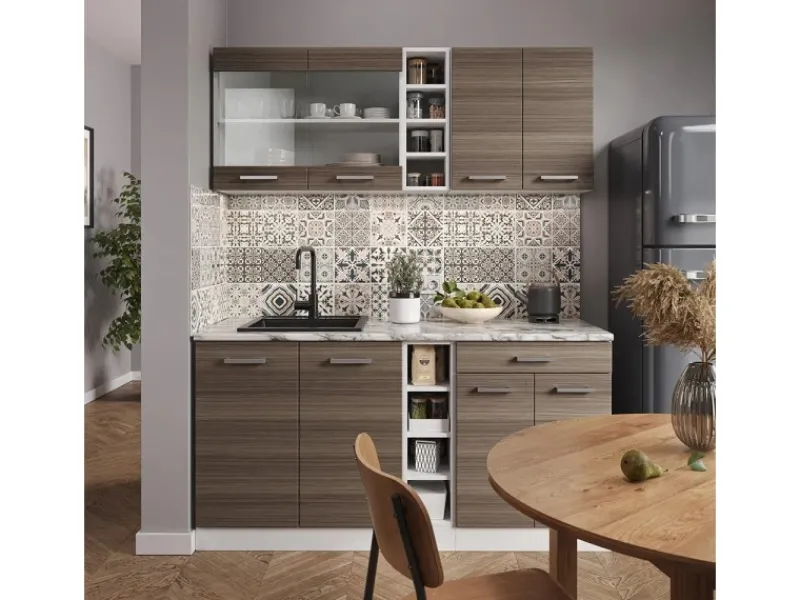 Outlet Vicco R-Line Singleküche /Weiß 160 cm ohne Arbeitsplatte ohne E-Geräte Edelgrau