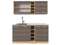 Single-Küchen<Vicco R-Line Singleküche /Goldkraft Eiche 160 cm AP Marmor ohne E-Geräte