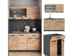Single-Küchen<Vicco R-Line SingleKüche Goldkraft Eiche/Anthrazit 140 cm AP Marmor ohne E-Geräte
