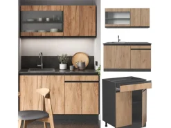 Vicco R-Line SingleKüche Goldkraft Eiche/Anthrazit 140 cm AP Anthrazit Opt 2 ohne E-Geräte< Single-Küchen|Miniküchen