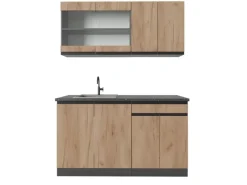Einbauküchen<Vicco R-Line Singleküche Goldkraft Eiche/Anthrazit 140 cm J-Shape ohne E-Geräte