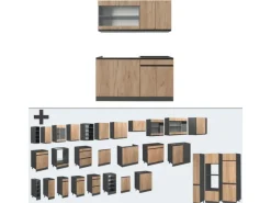 Einbauküchen<Vicco R-Line Singleküche Goldkraft Eiche/Anthrazit 140 cm J-Shape ohne E-Geräte