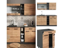 Vicco R-Line SingleKüche Goldkraft Eiche/Anthrazit 160 cm AP Anthrazit Opt 2 ohne E-Geräte< Single-Küchen
