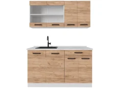 Vicco R-Line Singleküche Goldkraft Eiche/Weiß 140 cm AP Anthrazit ohne E-Geräte< Single-Küchen