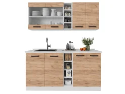 Discount Vicco R-Line Singleküche Goldkraft Eiche/Weiß 160 cm AP Marmor ohne E-Geräte