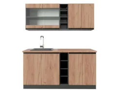 Vicco R-Line Singleküche Goldkraft Eiche/Anthrazit 160 cm AP Eiche ohne E-Geräte< Single-Küchen