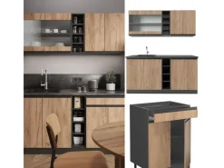Vicco R-Line Singleküche Goldkraft Eiche/Anthrazit 160 cm AP Eiche ohne E-Geräte< Single-Küchen