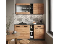 Vicco R-Line Singleküche Goldkraft Eiche/Anthrazit 160 cm AP Marmor ohne E-Geräte< Single-Küchen