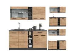 Single-Küchen|Einbauküchen<Vicco R-Line Singleküche Goldkraft Eiche/Anthrazit 160 cm ohne Arbeitsplatte ohne E-Geräte