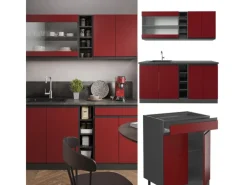 Outlet Vicco R-Line Singleküche /Anthrazit 160 cm AP Eiche ohne E-Geräte Rot