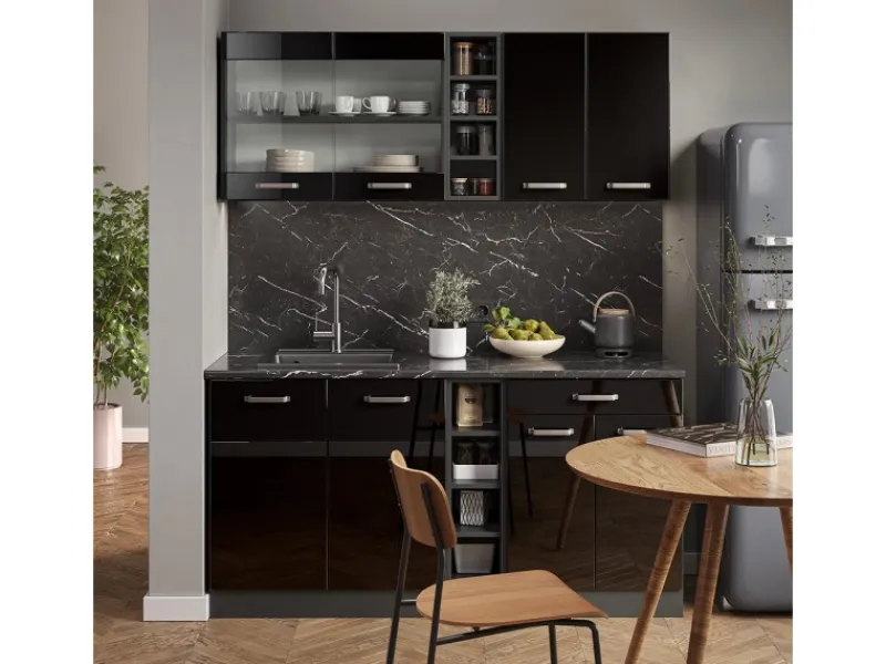 New Vicco R-Line Singleküche /Anthrazit 160 cm AP Anthrazit ohne E-Geräte Schwarz Hochglanz