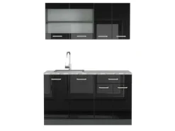 Best Vicco R-Line Singleküche /Anthrazit 140 cm AP Marmor ohne E-Geräte Schwarz Hochglanz