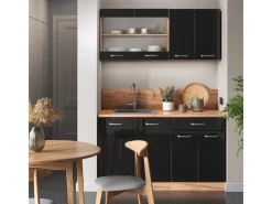 Outlet Vicco R-Line Singleküche /Goldkraft Eiche 140 cm ohne Arbeitsplatte ohne E-Geräte Schwarz Hochglanz