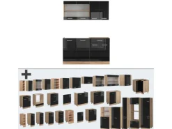 Outlet Vicco R-Line Singleküche /Goldkraft Eiche 140 cm ohne Arbeitsplatte ohne E-Geräte Schwarz Hochglanz