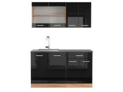 Outlet Vicco R-Line Singleküche /Goldkraft Eiche 140 cm AP Anthrazit ohne E-Geräte Schwarz Hochglanz