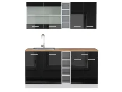 Best Vicco R-Line Singleküche /Weiß 160 cm AP Eiche ohne E-Geräte Schwarz Hochglanz