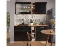 Vicco R-Line Singleküche /Goldkraft Eiche 160 cm AP Marmor ohne E-Geräte Schwarz Hochglanz