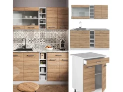 Vicco R-Line Singleküche Sonoma/Weiß 160 cm AP Anthrazit ohne E-Geräte Sonoma-Weiß