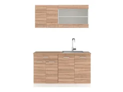 Single-Küchen<Vicco R-Line Singleküche Sonoma/Weiß 140 cm AP Eiche ohne E-Geräte