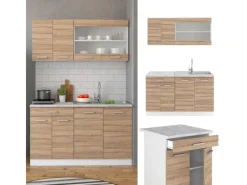 Single-Küchen<Vicco R-Line Singleküche Sonoma 140 cm AP Marmor ohne E-Geräte