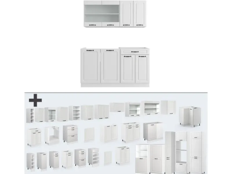 Vicco R-Line Singleküche Weiß Landhaus/Weiß 140 cm AP Marmor ohne E-Geräte< Single-Küchen