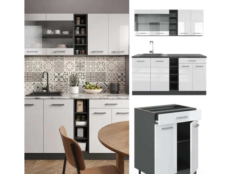 Vicco R-Line Singleküche /Anthrazit 160 cm ohne Arbeitsplatte ohne E-Geräte< Single-Küchen