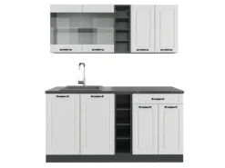 Vicco R-Line Singleküche Weiß Landhaus/Anthrazit 160 cm ohne Arbeitsplatte ohne E-Geräte Weiß Strukturiert
