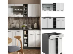 Vicco R-Line Singleküche Weiß Landhaus/Anthrazit 160 cm ohne Arbeitsplatte ohne E-Geräte Weiß Strukturiert